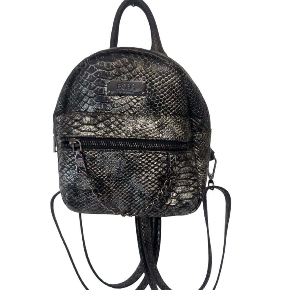 Mini Backpack By BCBG Black & Silver Faux Snakeskin